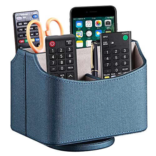 PU Leather 360° Rotatable Remote Control Holder,Nightstand TV Remote Caddy - color: Blue