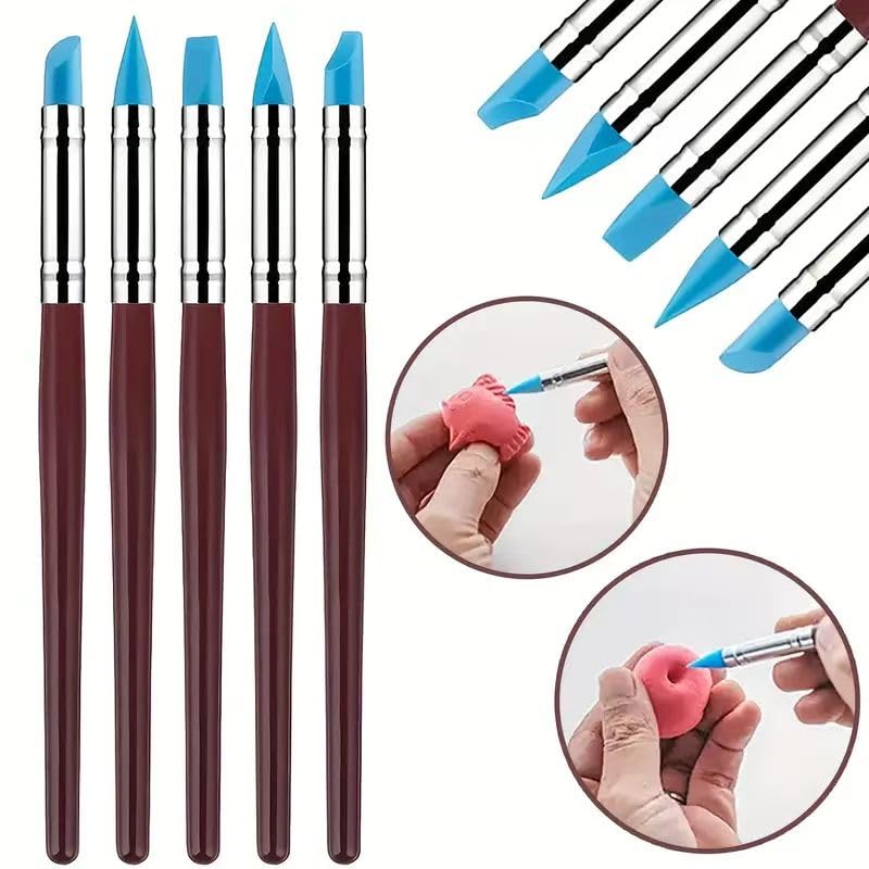 10 Pcs Silicone Clay Sculpting Tools Set, Double-Ended Dotting Tools & Silicone Brushes for Polymer Clay, Air Dry Clay, Pottery & DIY Crafting - color: 10Pcs-Blue