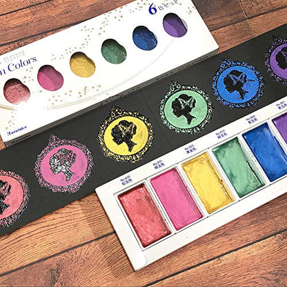 Kuretake Gansai Tambi GEM COLORS, 6 colors set, Made in Japan - style: GEM COLOURS
