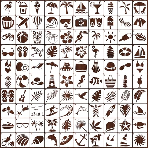 100 Pcs Small Stencils for Painting on Wood 2 x 2 Inches(Summer) - color: Summer
