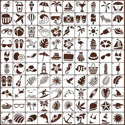 100 Pcs Small Stencils for Painting on Wood 2 x 2 Inches(Summer) - color: Summer