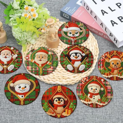 Ekuxom 8 Pcs Christmas Diamond Art Coasters Kit for Adults with Holder - color: Christmas