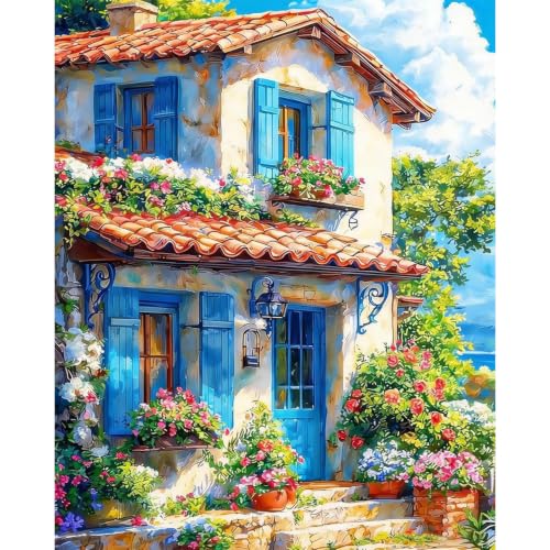 Paint by Numbers for Adults House - Seaside Paint by Number on Canvas - color: MT23038
