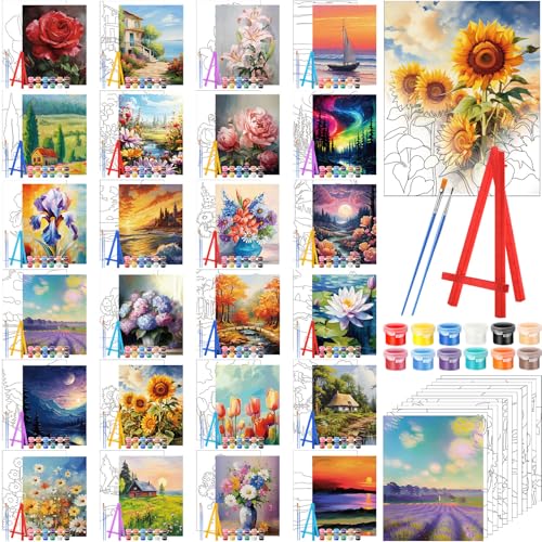 Blosssound 24 Pack Flower Scenery Pre Drawn Canvas to Paint Panels - style: Flower Scenery