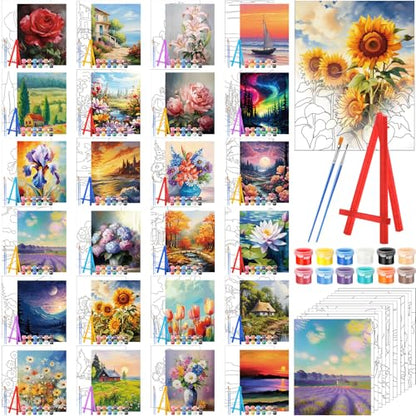 Blosssound 24 Pack Flower Scenery Pre Drawn Canvas to Paint Panels - style: Flower Scenery