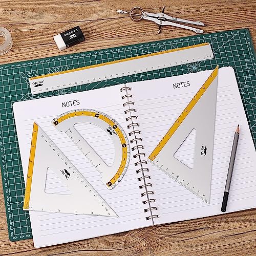 Mr. Pen- Metal Geometry Kit, 4 Pack, 45° & 30°/60° Set Squares - color: Yellow Stripes