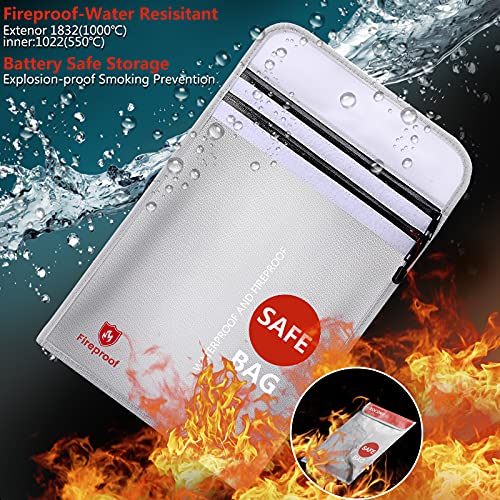 Fireproof Document Bags,Waterproof and Fireproof Money Bag,Fireproof Safe Storage Pouch with Double Zipper Double Layer for A4 Document Holder,File,Cash and Tablet