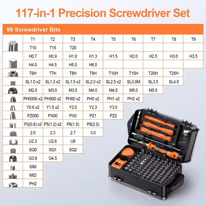 117-in-1 Precision Screwdriver Set, Men's Tool Gift, Mini Repair Tool Kit with Torx Bits, for Computer, MacBook, Laptop, PC, RC, PS5, iPhone, Electronics, XBOX, Glasses