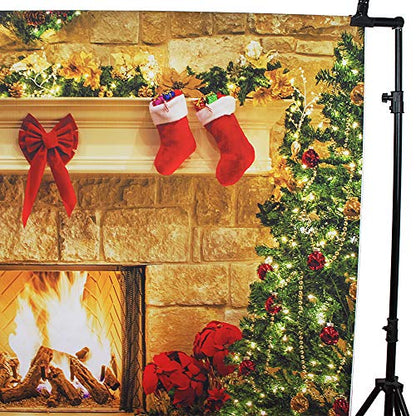 12X10FT Christmas Themed Fireplace Vinyl Photography Backdrop Photo Background Studio Prop CEM06E - size: 12'x10'