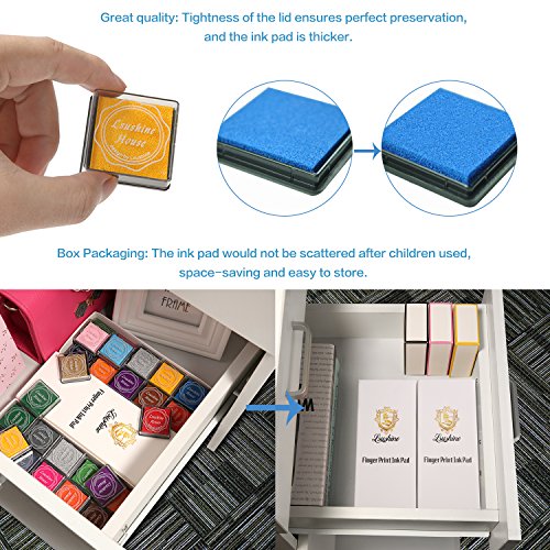 Lsushine Craft Ink Pads, 20 Colors Rainbow Finger Ink Pads for DIY Stamping