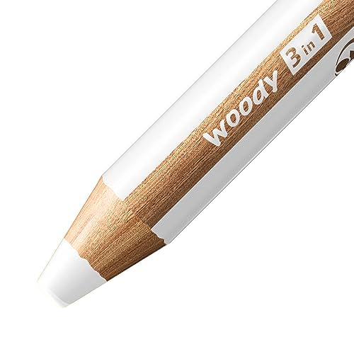 STABILO Multi-talented Pencil woody 3-in-1 - Single Pencil - White - color: White, size: 1 Count (Pack of 1)