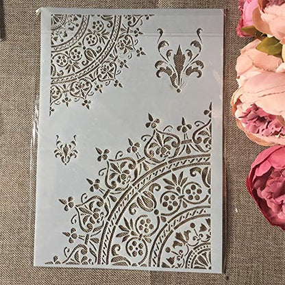 TIAMECH A4 Reusable Mandala 1/4 Wheel Stencil for Painting - style: Mandala Wheel