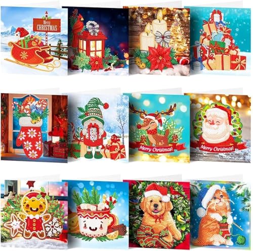 Diamond Painting Greeting Cards, 5D Rhinestone Art Greeting Card for Holidays Festival Craft Gift Your Girlfriend Birthday Card Christmas Cards (DP058) - color: DP058