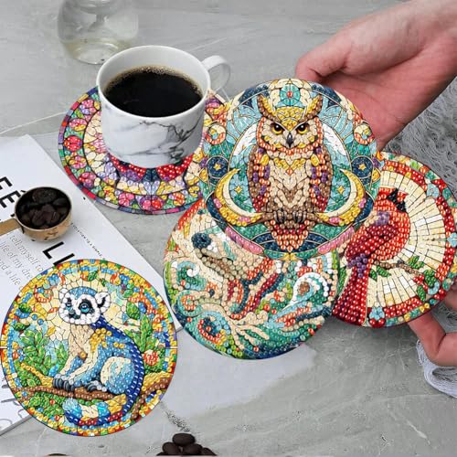 ijbnhd 8 PCS Animals Diamond Art Coasters Kit - color: Animals-3