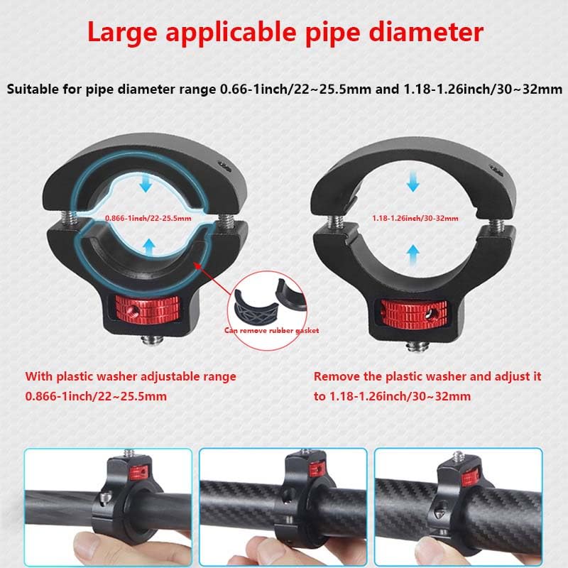 Aluminum Handlebar Mount with 1/4 Screw for GoPro,for Insta 360X5/X4/X3, for DJI Osmo, for Akaso & Fill Light，360° Rotatable Bike & Motorcycle Camera Mount with Side Reinforcement