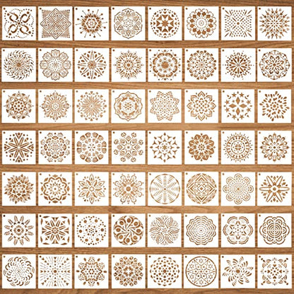 56 Pcs Mandala Stencils, 3.6 x 3.6 Inch Reusable Painting Templates - style: Small Mandala Stencils