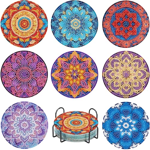 Leatrice 8pcs Mandala Diamond Art Coasters Diamond Painting Kits for Adults - color: AB mandala