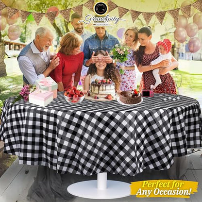 Grandipity Plastic Table Cloth Disposable 12 Pack 84" Round Gingham - color: Black Gingham, size: 84in. Round