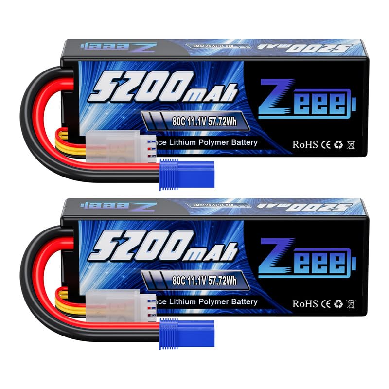 Zeee 3S Lipo Battery 5200mAh 11.1V 80C with EC5 Connector (2 Packs)