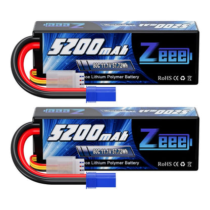Zeee 3S Lipo Battery 5200mAh 11.1V 80C with EC5 Connector (2 Packs)