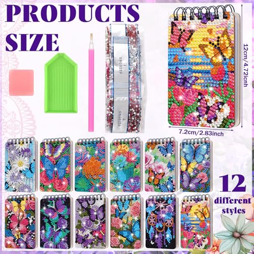 Fuyoooo 12 Pcs Flower Butterfly Diamond Art Notebook Kits for Adults - style: Flower Butterfly