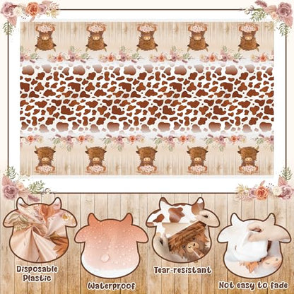 Highland Cow Party Tablecloths, Disposable Birthday Table Cover - color: Highland Cow