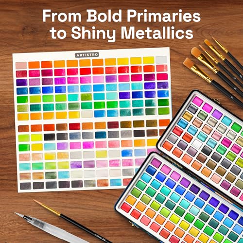 ARTISTRO Watercolor Paint Set with Palette & Brush Pens - 168 Colors