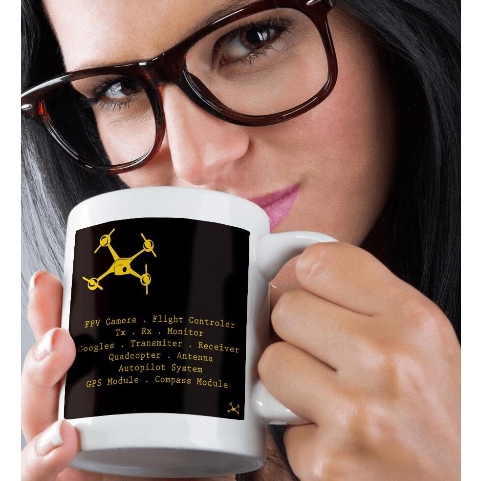 3dRose Black & Yellow Drone with DIY Accelerometer Gyroscope 11oz Mug - color: White, size: 11 Ounces