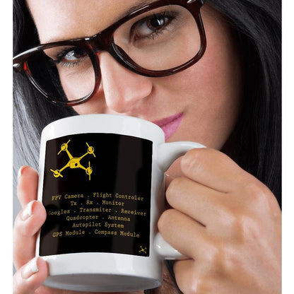 3dRose Black & Yellow Drone with DIY Accelerometer Gyroscope 11oz Mug - color: White, size: 11 Ounces