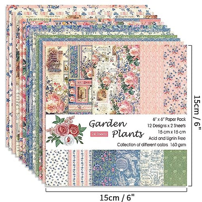 6x6" Cardstock Single Sided Scrapbooking,Craft Decorative Scrap Book Paper - color: 24sheets-garden plants