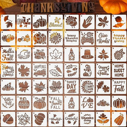 Augshy 56Pack Fall Stencils for Painting on Wood Crafts Thanksgiving Decor - style: Fall