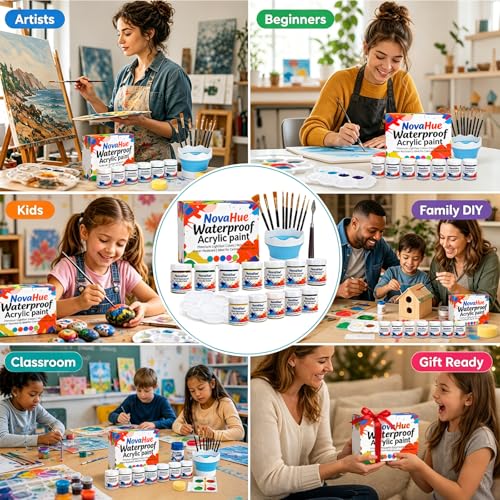 Acrylic Paint Set, 24 Colors 1.78oz Bottles with 10 Art Brushes