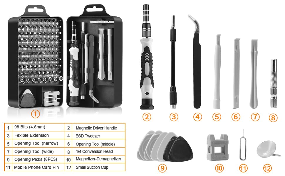 115-in-1 Precision Screwdriver Set, Electronics Repair Tool Kit Micro Bit with Flexible Shaft for Phone, Mac, Computer, Watch, Console, Doorbell, Electronic, Tools Gift - color: 115 in 1
