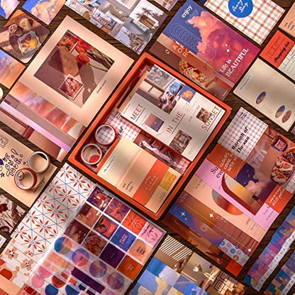 Scrapbooking Supplies Kit, Aesthetic Junk Journal Supplies, Scrapbook Kit - color: Sunset