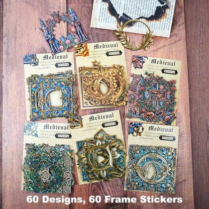 60 Pcs Medieval Frame Stickers for Scrapbooking and Journaling - color: Medieval Crests
