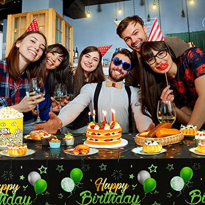 Breling 3 Pack Happy Birthday Tablecloths Decoration, Black Green - color: Black Green