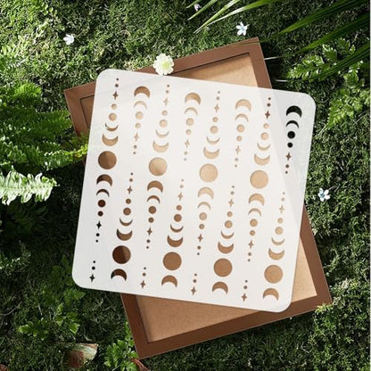 Stars and Moons Beads Allover Wall Stencil for Painting 11.8 x 11.8 Inch Reusable Stencil for Wall Fabric Furniture Painting, DIY Home Decor Craft Stencil - style: Beads Allover