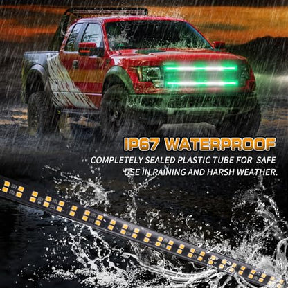 XRIDONSEN 2 Pack Green White Grill Emergency Lights 30 inch Strobe Lights - color: Green/White