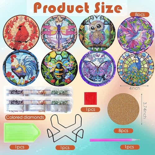 ijbnhd 8 Pack Diamond Art Coasters Kits Animals Diamond Painting Coasters - color: Animals-2