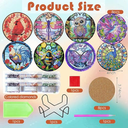 ijbnhd 8 Pack Diamond Art Coasters Kits Animals Diamond Painting Coasters - color: Animals-2