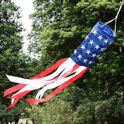 40 Inch American Flag Windsock with Embroidered Stars, Red White and Blue - color: Red - 1pack
