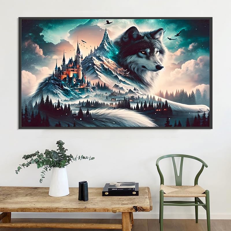 5D Diamond Art Kits for Adults Large Size Diamond Painting Kit 27.6x15.8in - color: Wolf-Round Drill, size: 27.6x15.7in(70x40cm)