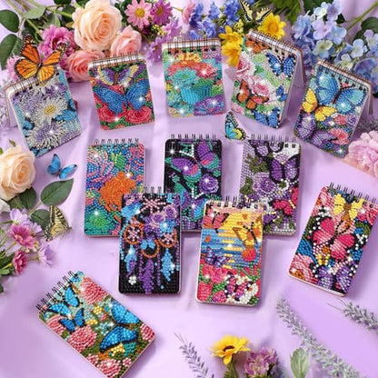Fuyoooo 12 Pcs Flower Butterfly Diamond Art Notebook Kits for Adults - style: Flower Butterfly