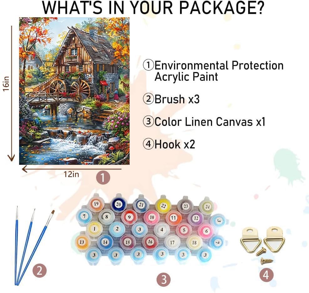 Ekuxom 3 Pack Landscape Paint by Numbers Kit for Adults on Canvas - color: Landscape-3pack
