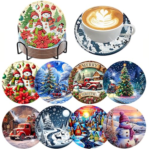 ijbnhd 8 PCS Christmas Diamond Art Coasters Kit Diamond Painting Coasters - color: Christmas