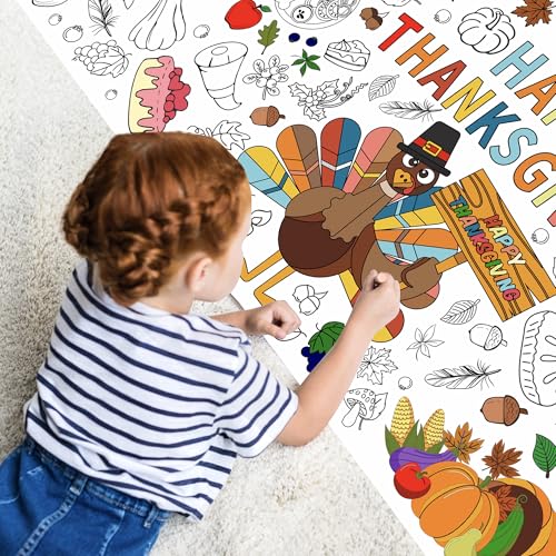 Thanksgiving Coloring Paper Tablecloth, 30 x 72 Inch - color: Thanksgiving