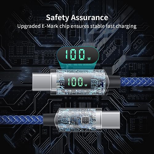SOOPII 100W USB C to USB C Cable with LED Display,Nylon Braided,Blue [4FT] - color: Blue, size: 4 Feet 100W