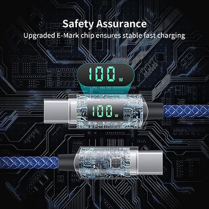 SOOPII 100W USB C Cable with LED Display,Nylon Braided,Blue [6.6FT,2-Pack] - color: Blue, size: 6.6 Feet (2-Pack) 100W