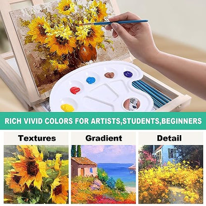 Portable Wooden Tabletop Art Easel Set with 24 Acrylic Paints for Painting