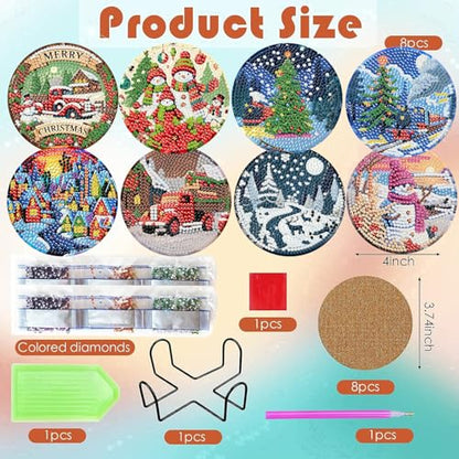 ijbnhd 8 PCS Christmas Diamond Art Coasters Kit Diamond Painting Coasters - color: Christmas